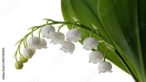 Bild auf Leinwand Lily of the valley isolated PNG, delicate white bell-shaped flowers with fresh g