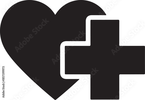 Heart with medical cross symbol in black