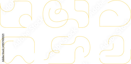 Yellow abstract puzzle piece grid with unique curved and angular shapes for modern design, logic games, and visual concepts.