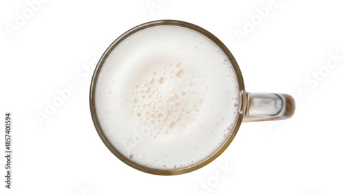 Bild auf Leinwand Top view of beer mug with foam isolated PNG, refreshing alcoholic beverage on tr