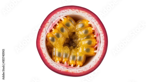 Foto Passion fruit half isolated PNG, vibrant tropical fruit with juicy pulp and edib