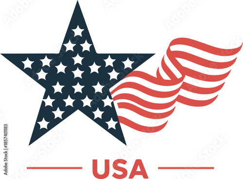 Dark blue star with white stars and red white striped flag waving american flag united states