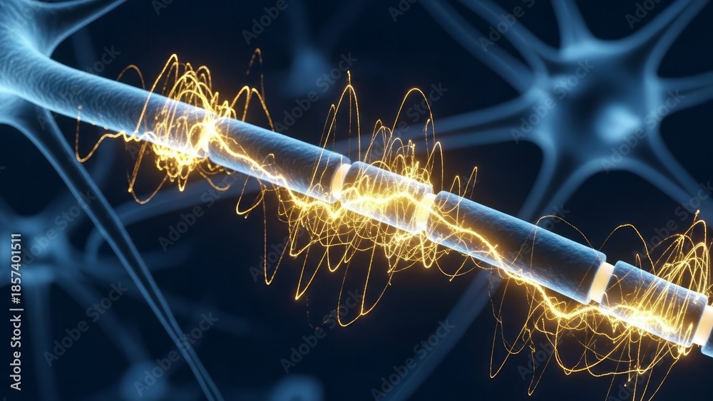 Fototapeta premium Neural Connections with Electric Sparks Neuroscience Neurons Electricity. Concept featuring neuroscience, neurons, electricity, abstract, communication.