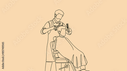 Barber Cutting Hair with Scissors and Comb.