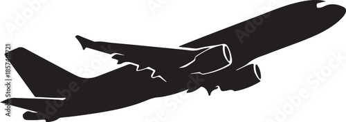 Airplane in flight with sleek design and powerful engines