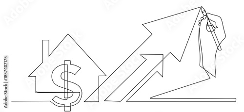 Hand drawing business concept sketch of economical growth presentation diagram white board. Growing chart image with arrow up