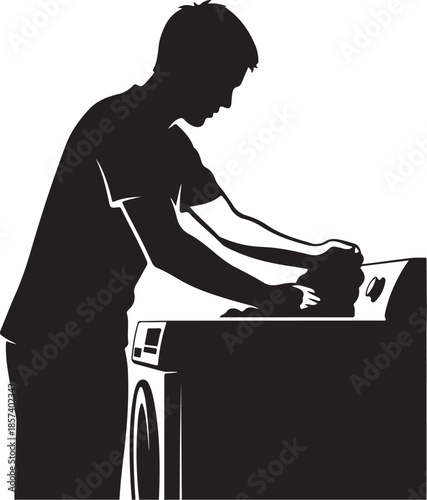 Man doing laundry in silhouette