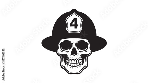 Firefighter Skull Wearing Helmet with Number 4