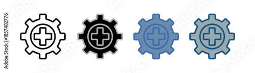 
medical services icon set multiple style collection with gear and plus sign design