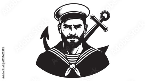 Sailor Man with Anchor Tattoo on White Background