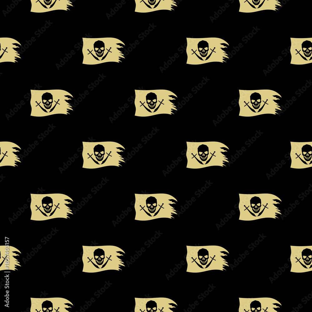 Fototapeta premium Pirate flag seamless pattern isolated on black background