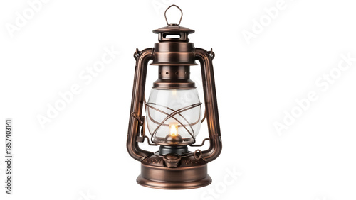 Foto Antique bronze kerosene lantern PNG isolated, vintage oil lamp with flame on tra
