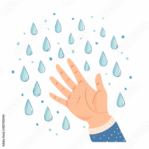 Gentle rain drops falling on an open hand, a symbol of nature's blessing and renewal
