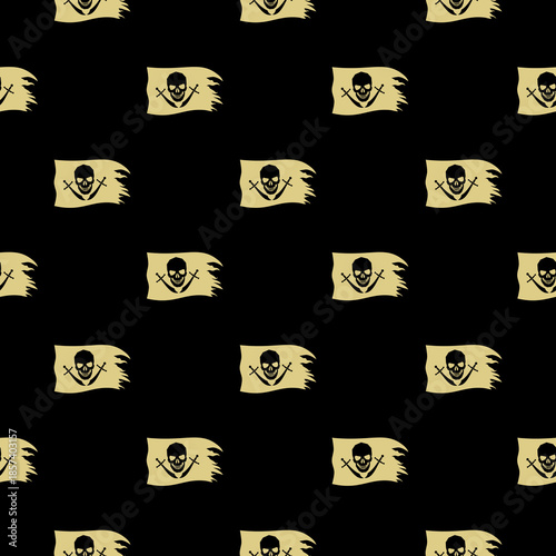Pirate flag seamless pattern isolated on black background