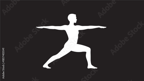 Warrior Yoga Pose Silhouette on Black Background
