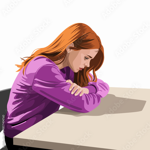 A poignant illustration of a young woman lost in thought, capturing feelings of introspection, contemplation, and the complex emotions of modern life.