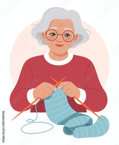 An elderly woman lovingly knitting a scarf, symbolizing warmth and tradition, showcasing the art of handmade crafts and the joy of creating something special for loved ones.