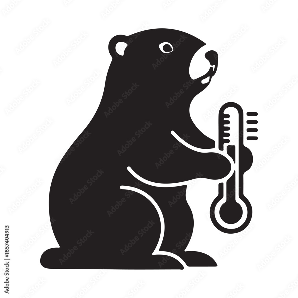 Fototapeta premium Bear Holding Thermometer Icon for Temperature Check