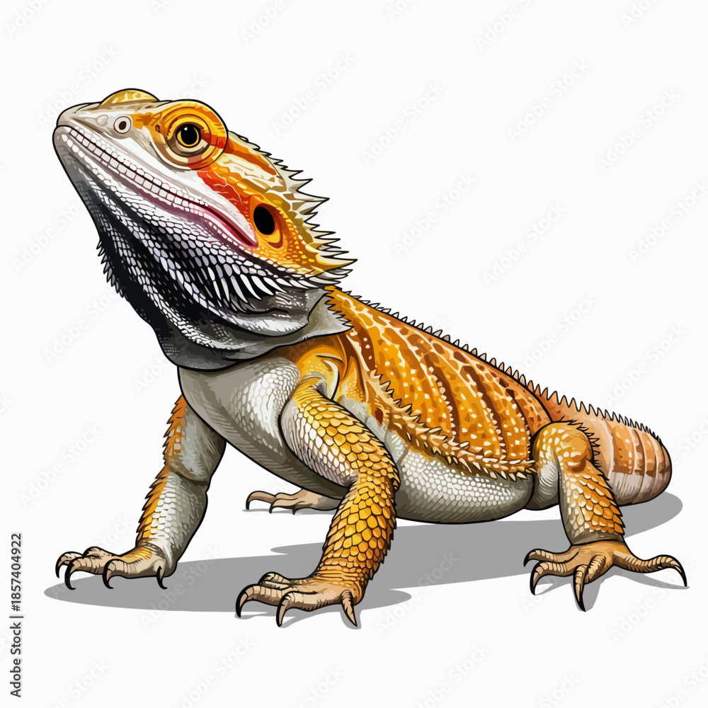 Obraz premium A highly detailed illustration of a bearded dragon lizard, showcasing its unique features and vibrant colors, ideal for animal enthusiasts and educational content.