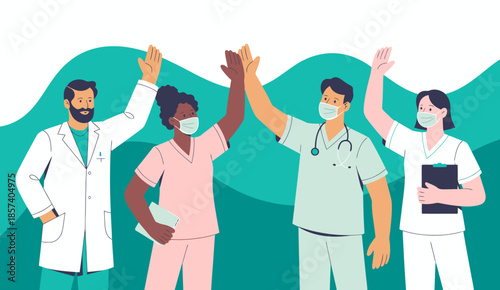 A diverse group of healthcare professionals shares a moment of joy and camaraderie, showcasing teamwork and collaboration in their dedication to patient health and well-being.