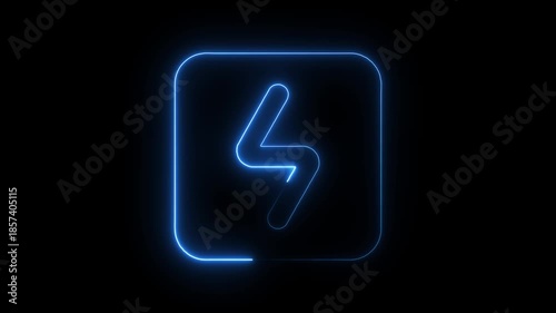 A video showcasing a neon blue lightning bolt logo on a black background