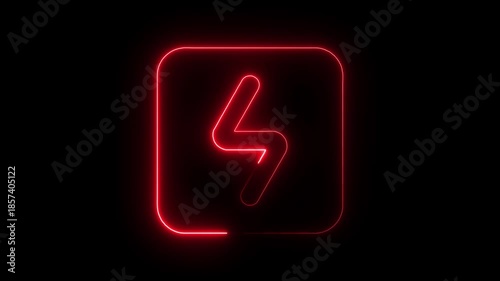 A video showcasing a neon red lightning bolt icon on a black background