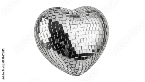 Schilderij op canvas Heart-shaped disco ball PNG isolated on transparent background, shiny mirror bal