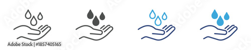 Hand with Water Drops Icon Set, Hygiene & Water Care Symbols, Cleanliness Concept, Vector Illustration