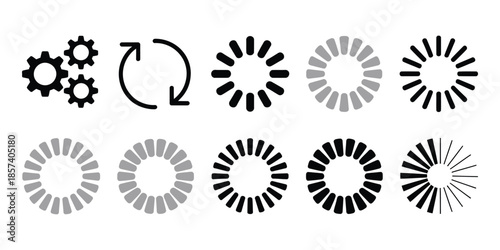 Loading Icon Set with Circular Buffer and Preloader Animation, Website Load Spinner, Upload and Download Status Indicator, Vector Illustration