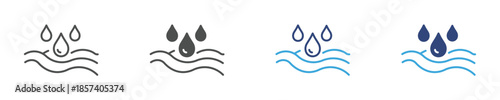 Water Drop Surface Icon Set, Moisture & Liquid Wave Symbols, Water Level Concept, Vector Illustration