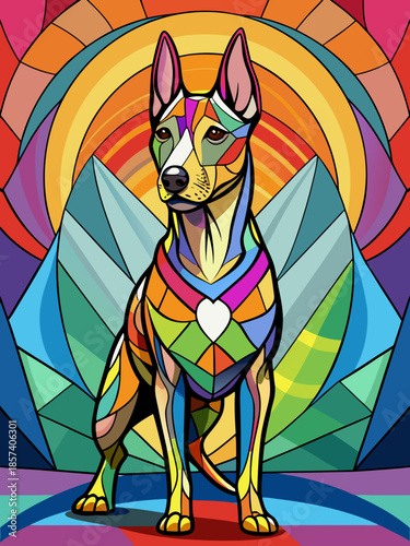 Dog real, full body , Stained Glass Style , rainbow color