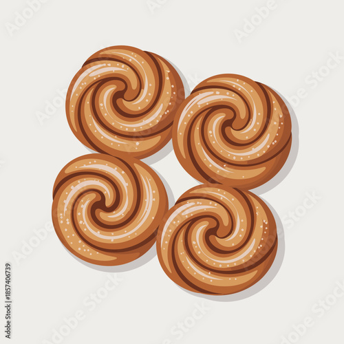A delectable arrangement of cinnamon swirls displayed on a clean background, showcasing the inviting and aromatic experience of freshly baked pastries.