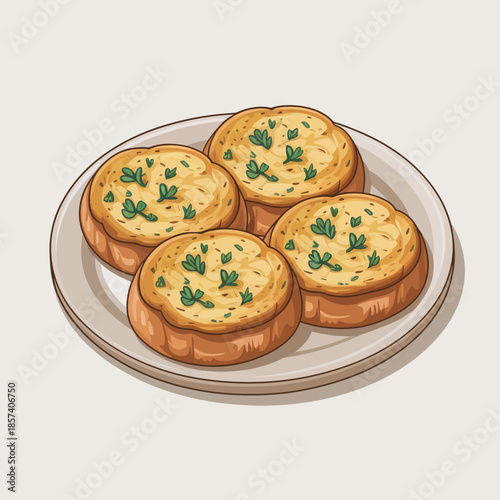 A flavorful presentation of garlic toast topped with fresh herbs on a plate, emphasizing the enjoyment of simple yet savory culinary delights.