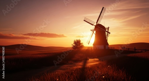 silhouette of a windmill at sunset