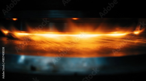 Medium shot capturing highintensity carburizing of steel parts emphasizing the deepening surface hardness with vivid furnace heat effects.
