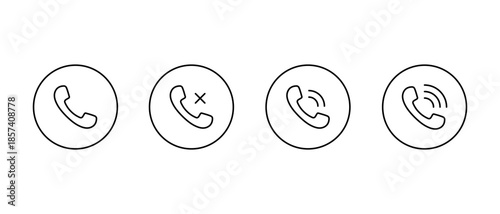 Phone call outline icon set in circular line. Ringing handset symbol