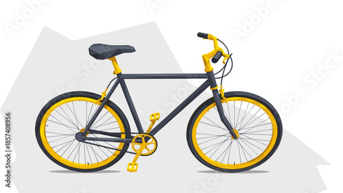 Black and Yellow Bicycle Illustration Side View.
