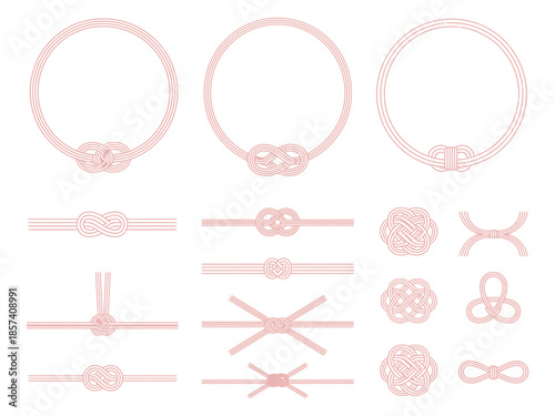 Mizuhiki Illustration Collection, Traditional Japanese Decorative Knots for Celebrations, Weddings, Gift Wrapping and Cultural Design Elements
