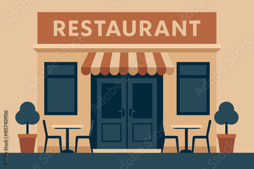 Restaurant Exterior Flat Design Illustration with Awning