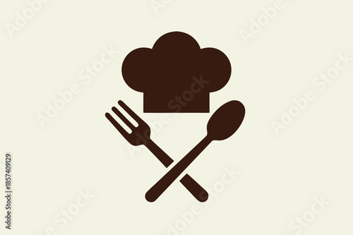 Chef Hat with Fork and Spoon Icon Illustration on Light Background