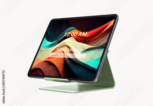Digital Tablet Mockup on Minimalist Green Stand