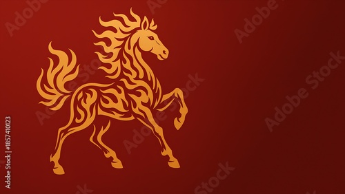 Chinese zodiac fire horse red and gold illustration background