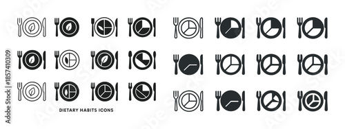 Variety of dietary habit icons: minimalist fork and plate symbol
