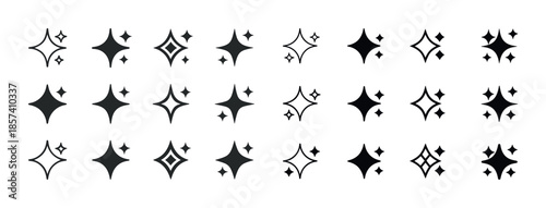 Collection of various black sparkle icons in different sizes and