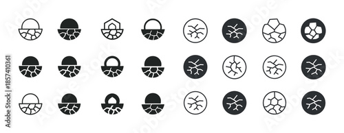 Set of cracked egg icons in various shapes and styles