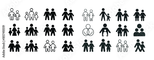 Diverse family icons set with various group compositions