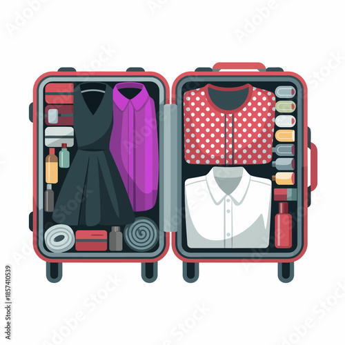 A beautifully organized suitcase displaying neatly rolled clothes and toiletries, ideal for travel enthusiasts seeking efficient packing solutions for their journeys.