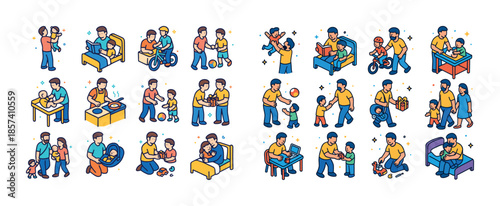 Father and child activities illustrations - parenting and bondin