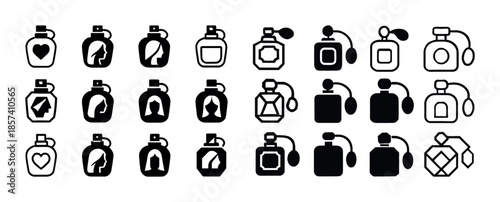 Collection of stylish perfume bottle icons with various designs