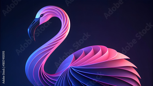 Abstract Neon Flamingo Windows 11 Wallpaper with Colorful Gradient Curved Shapes on Dark Background